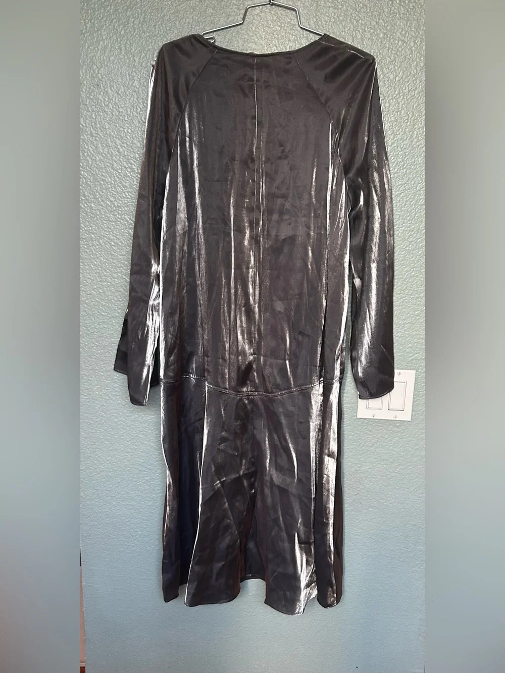 H&M Shimmering Metallic Grey Midi Dress, oversized